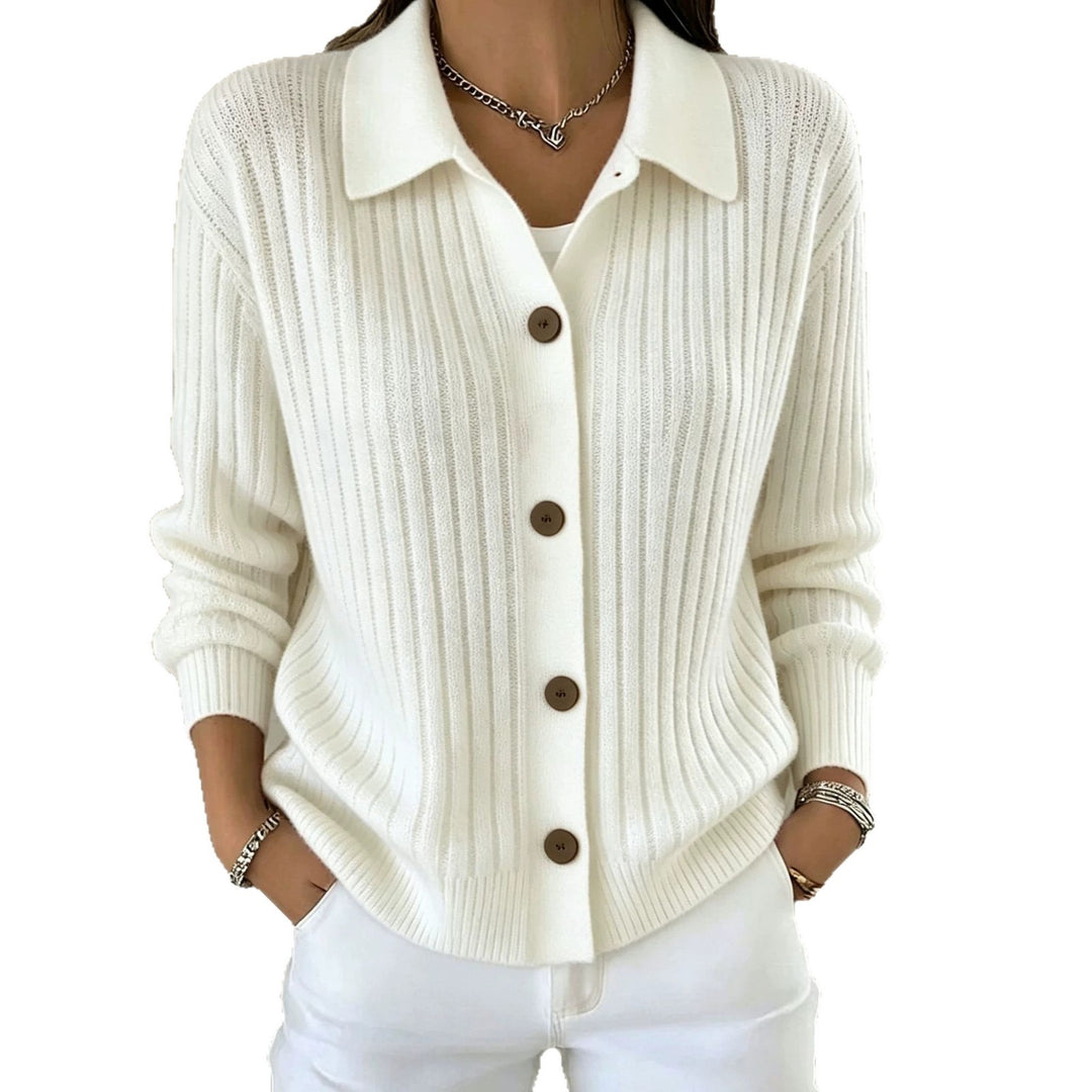 Damen Feiner gerippter Knopf‑Cardigan mit Hemdkragen und kastiger Silhouette Shop Nory