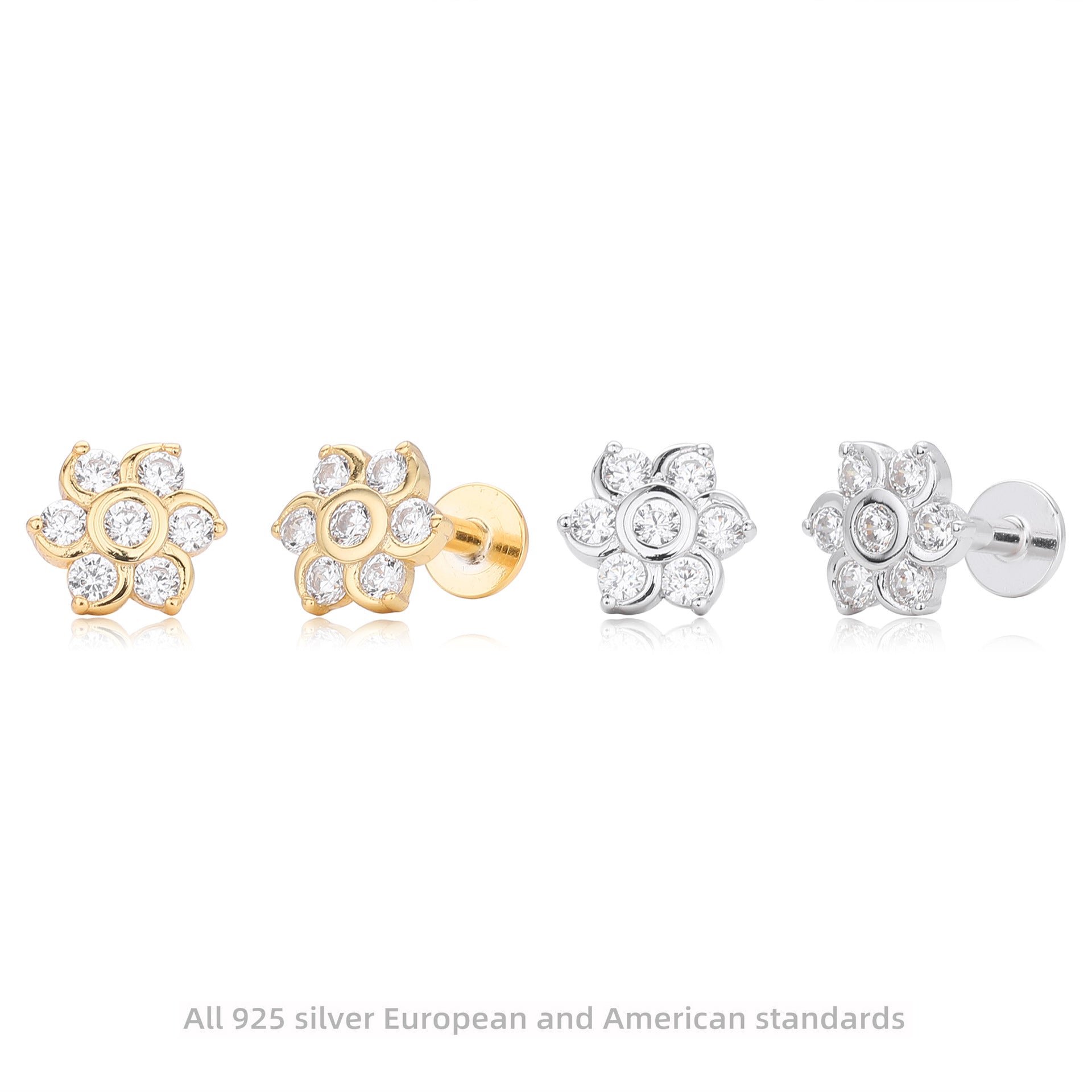 Damen Ohrstecker mit funkelnden Zirkonblüten aus hochwertigem 925 Sterling Silber Shop Nory