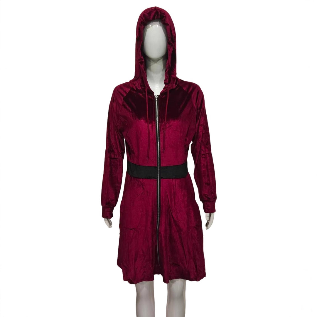 Damen Samt-Kapuzenkleid mit Reißverschluss, Taillengürtel & Katzenohren Shop Nory