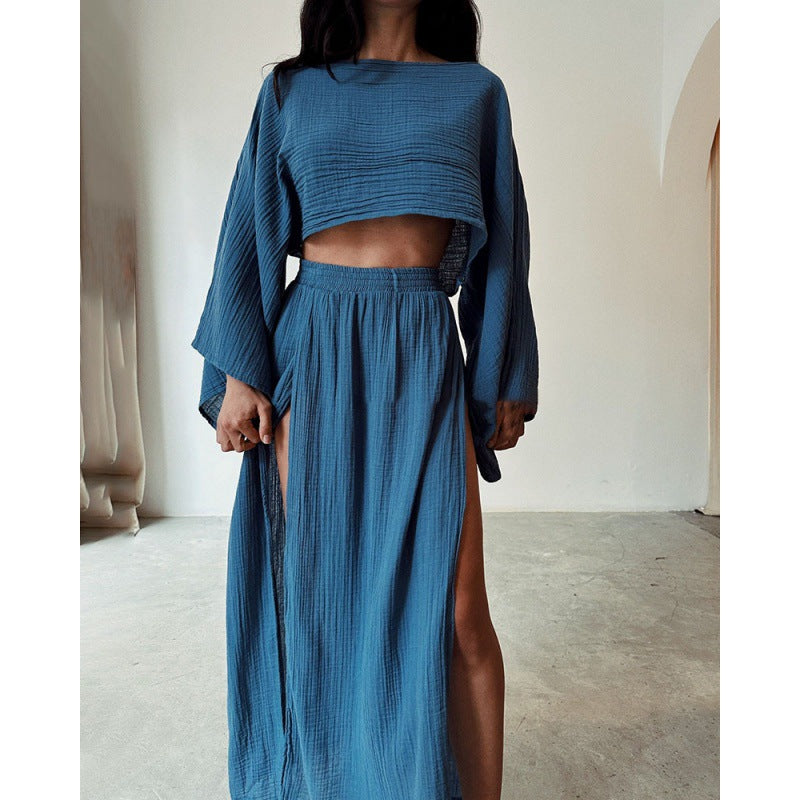 Damen Zweiteiliges Maxikleid mit Off-Shoulder-Design und Schlitz