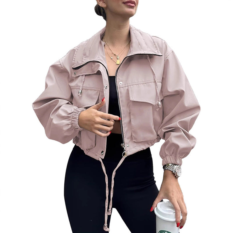 Damen Kurze Utility-Bomberjacke mit Kordelzug und Oversized-Ärmeln Shop Nory
