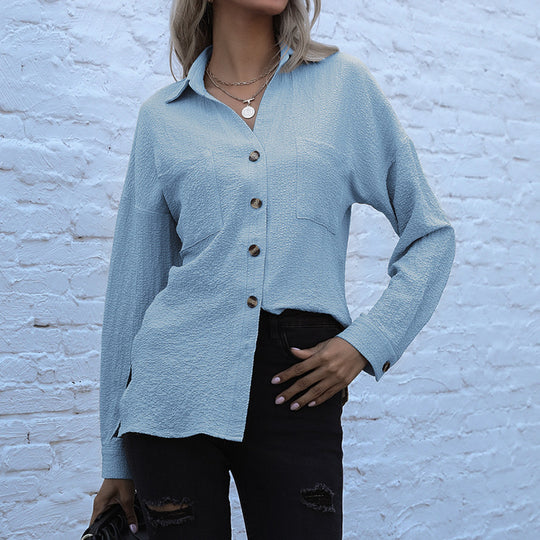 Damen Strukturierte Oversize-Hemdbluse mit Brusttaschen und Knopfleiste Shop Nory