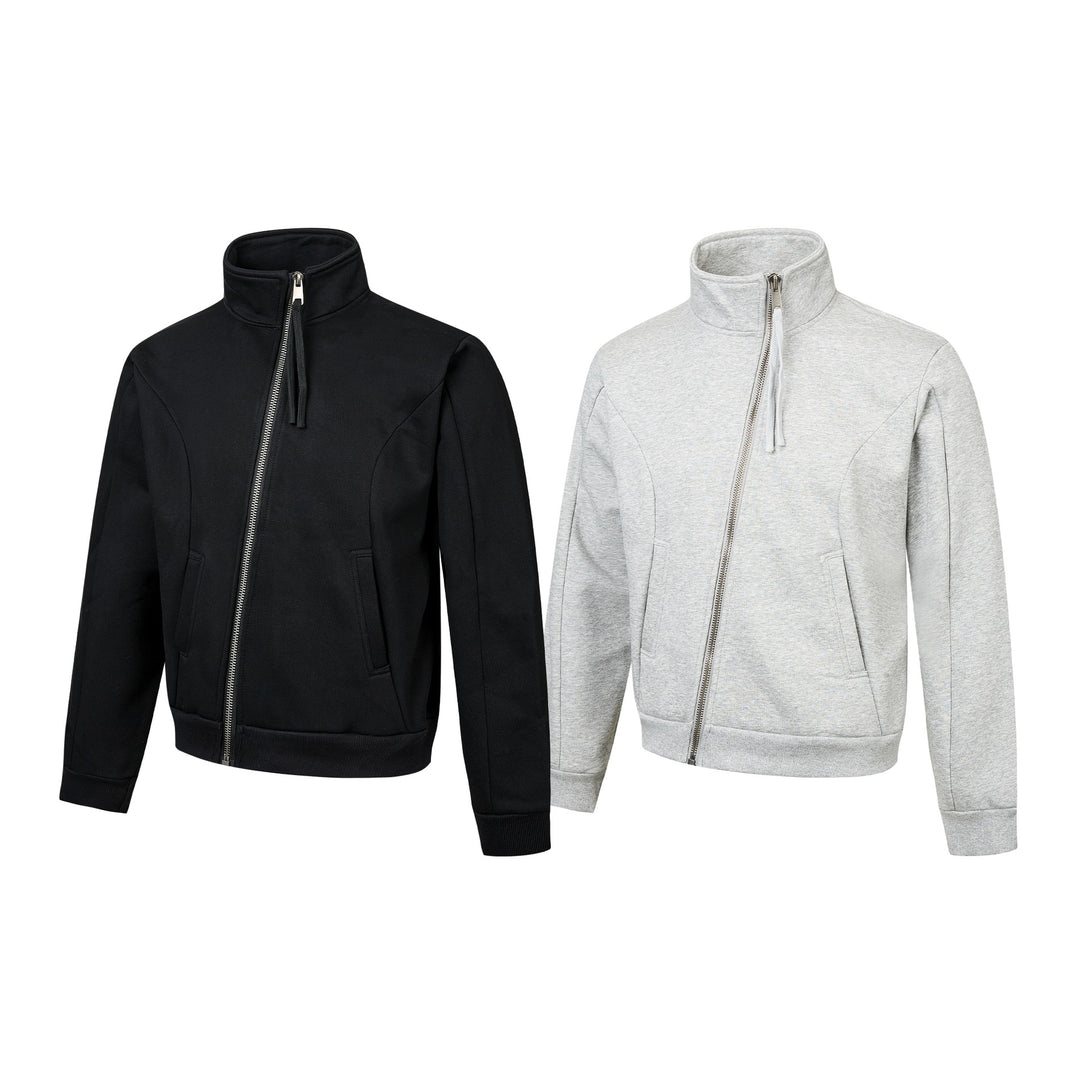 Unisex Kurz geschnittene Sweatjacke mit hohem Stehkragen und asymmetrischem Reißverschluss Shop Nory