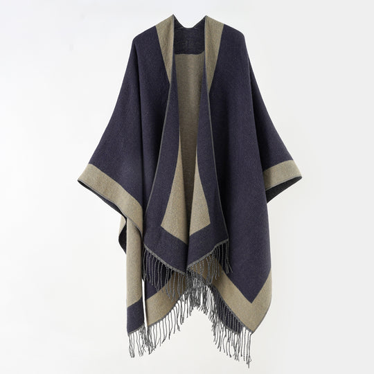 Damen Ruana‑Poncho mit Fransensaum und Fischgrät‑Webstruktur Shop Nory