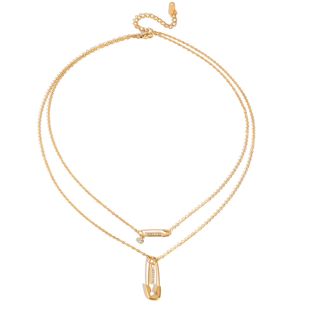 Damen Halskette mit funkelndem Sicherheitsnadelsymbol aus hypoallergenem Edelstahl Shop Nory