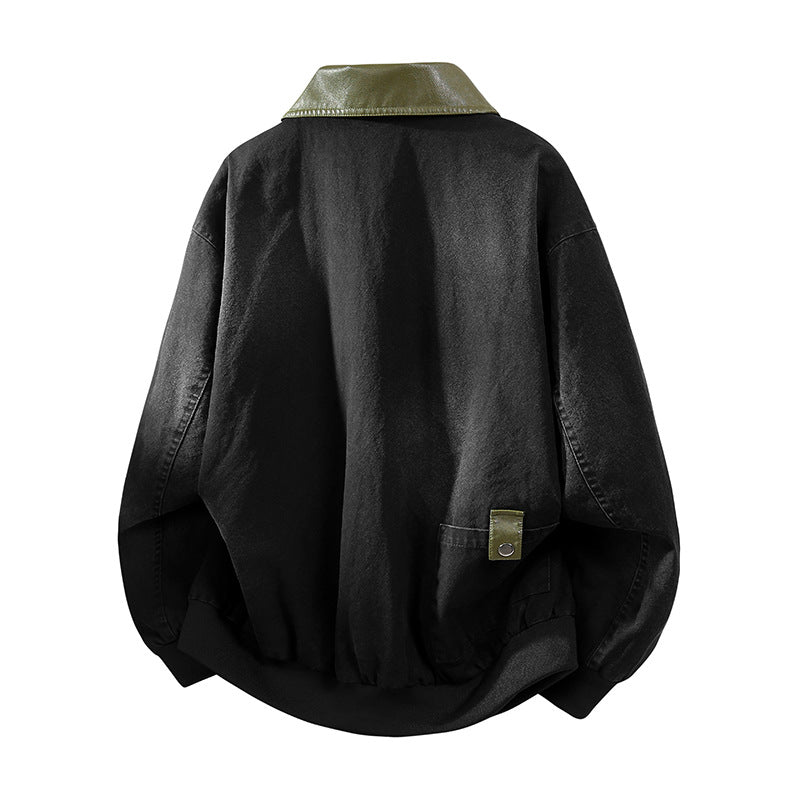 Herren Oversize-Bomberjacke mit Kontrastkragen aus Kunstleder und geripptem Saum Shop Nory