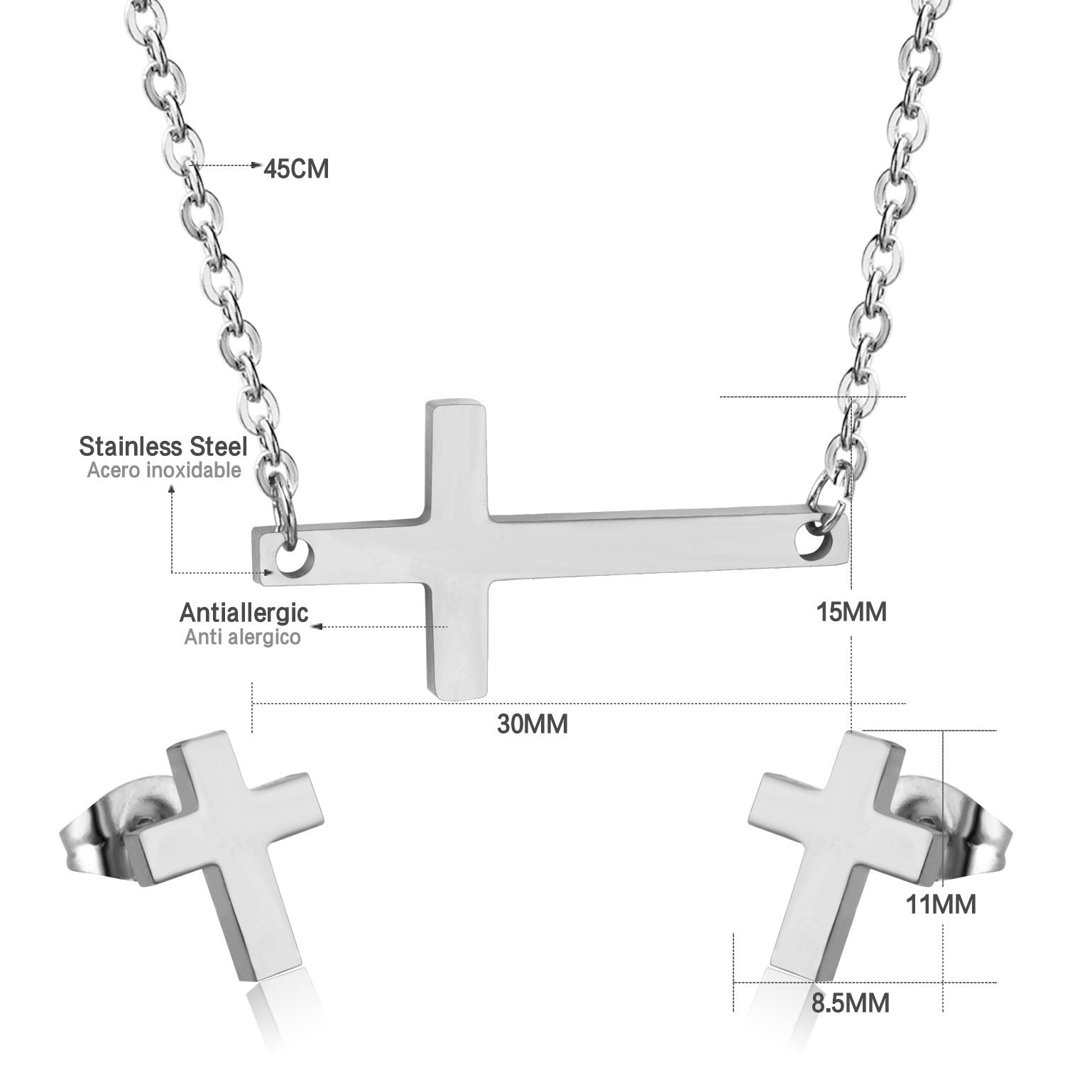Damen Edelstahl Kreuz Schmuckset mit eleganter Halskette und passenden Ohrsteckern Shop Nory