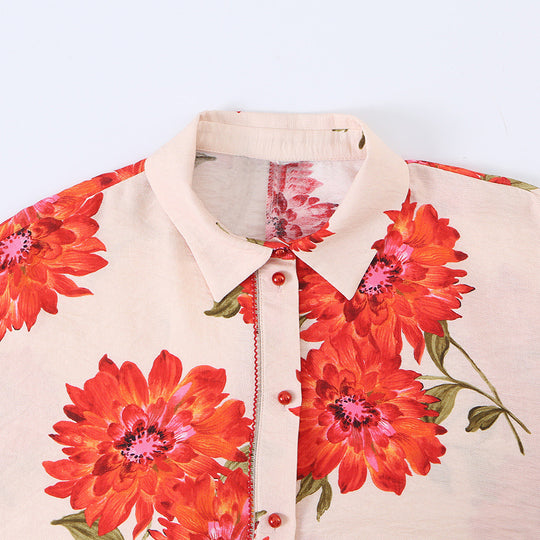 Damen Oversize-Bluse mit Blumenprint, durchgehender Knopfleiste und Dreiviertelärmeln Shop Nory