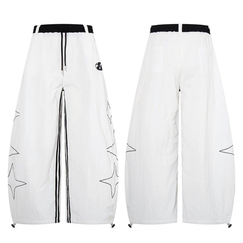 Damen Extraweite Palazzo-Hose mit Tunnelzugbund, seitlichem Sternprint und Kontrast-Reißverschluss Shop Nory