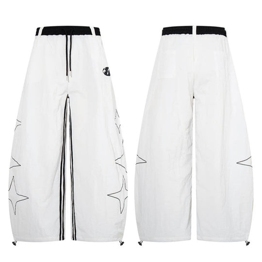 Damen Extraweite Palazzo-Hose mit Tunnelzugbund, seitlichem Sternprint und Kontrast-Reißverschluss Shop Nory