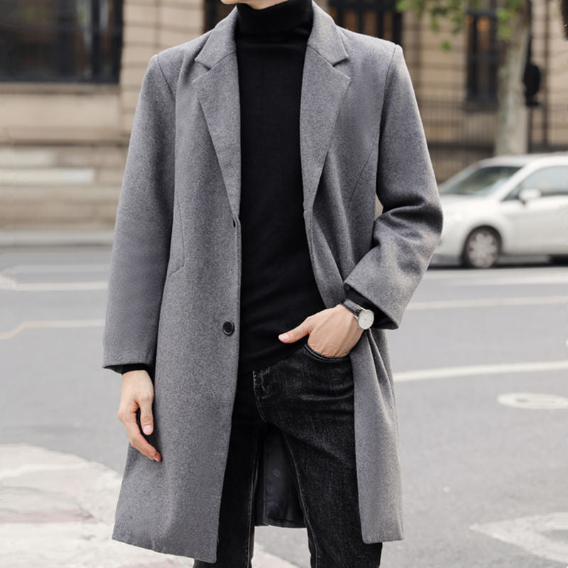Herren Langer eleganter Einreihiger Wollmix-Mantel mit klassischem Revers Shop Nory