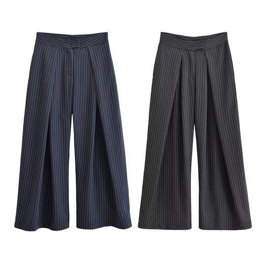 Damen Palazzo-Hose mit Nadelstreifen, vorn segmentierten Falten und hoher Bund Shop Nory