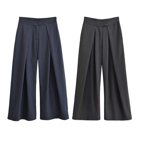Damen Palazzo-Hose mit Nadelstreifen, vorn segmentierten Falten und hoher Bund Shop Nory