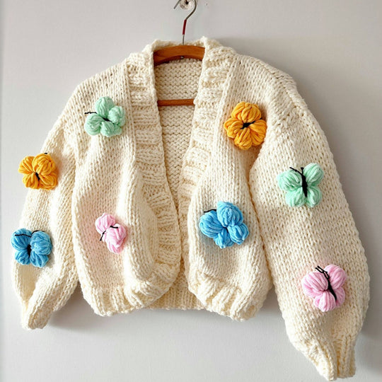 Damen Modische Strickjacke mit Blumendekor
