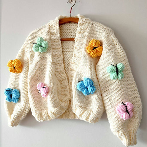 Damen Modische Strickjacke mit Blumendekor