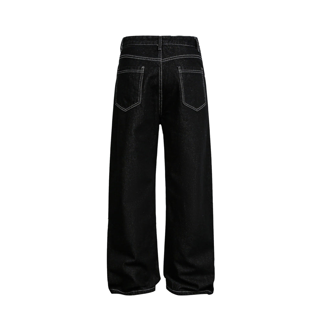 Damen Weite High-Waist Jeanshose mit asymmetrischem Knopfverschluss und Kontrastnähten Shop Nory