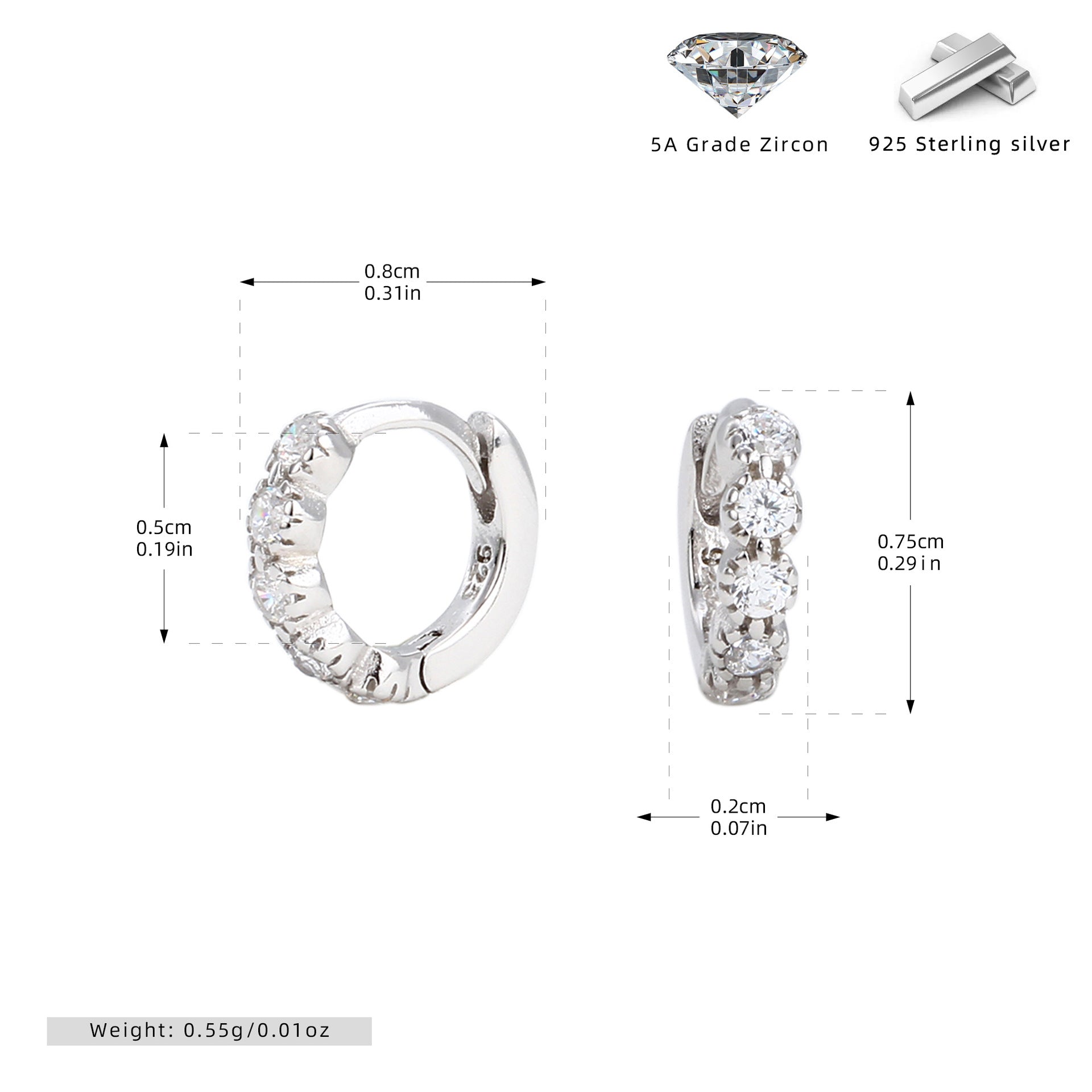 Damen Creolen mit funkelndem Zirkon-Besatz aus hochwertigem 925 Sterling Silber Shop Nory