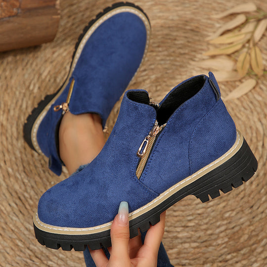 Damen Kurzschaft-Stiefelette aus Veloursoptik mit robust profilierter Sohle und seitlichem Reißverschluss Shop Nory