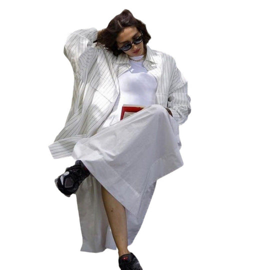 Damen gestreiftes Oversized Hemdkleid