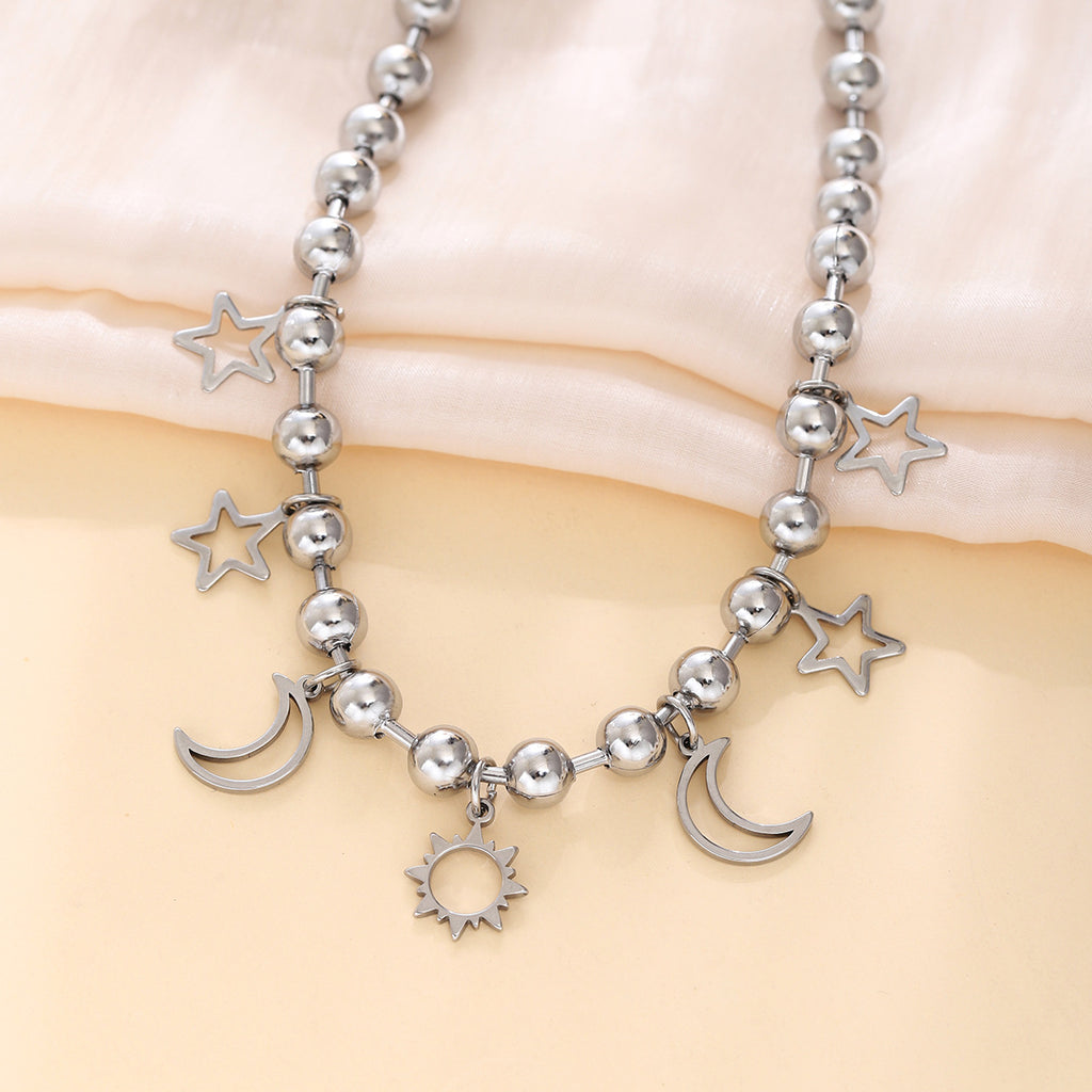 Damen charmante Kette mit Mond- und Stern-Anhängern Shop Nory