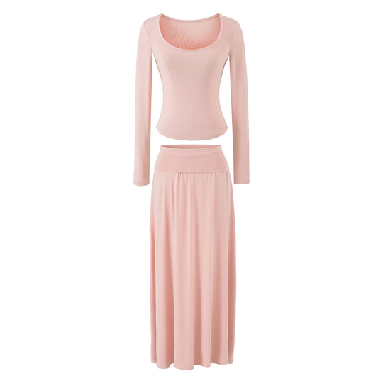 Damen Zweiteiliges Lounge-Set aus Stretch-Modal mit figurbetontem Langarm-Top und Maxirock Shop Nory