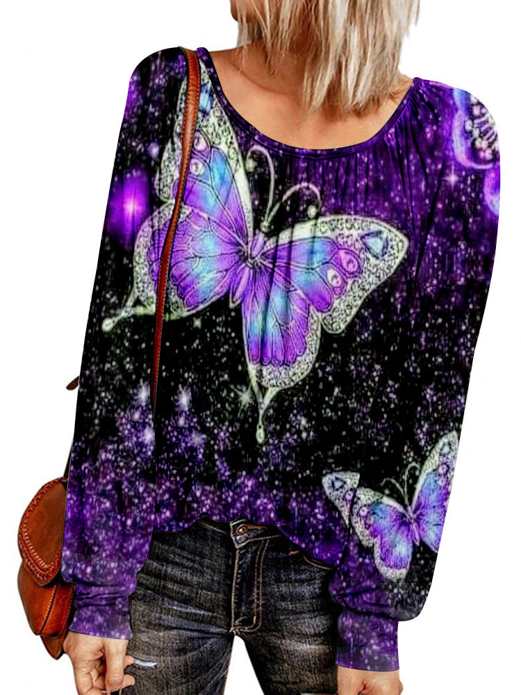 Damen Ethno-Print Oversize-Tunika mit Rundhalsausschnitt und langen Ballonärmeln Shop Nory