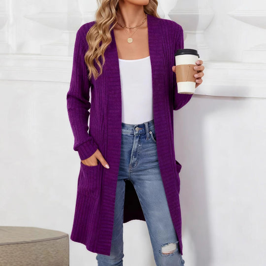 Damen Longcardigan aus geripptem Chenille mit aufgesetzten Taschen Shop Nory
