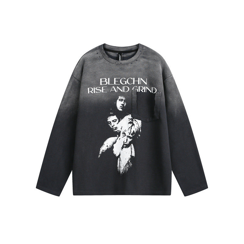 Unisex Oversize-Longsleeve Sweatshirt mit Dip-Dye, großflächigem Grafikprint und Brusttasche Shop Nory