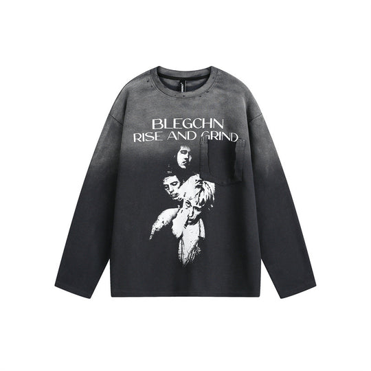 Unisex Oversize-Longsleeve Sweatshirt mit Dip-Dye, großflächigem Grafikprint und Brusttasche Shop Nory