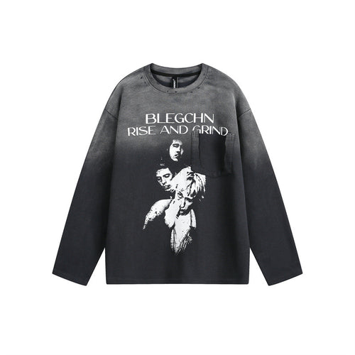 Unisex Oversize-Longsleeve Sweatshirt mit Dip-Dye, großflächigem Grafikprint und Brusttasche Shop Nory