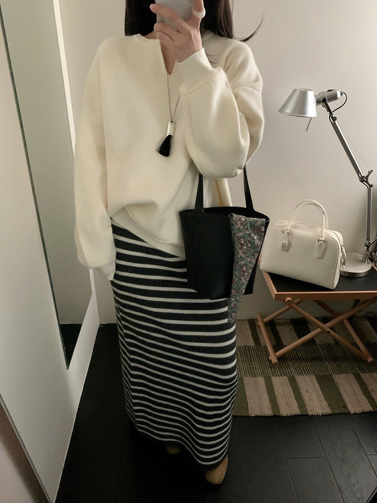 Damen Langer gestreifter Jerseykleid Shop Nory