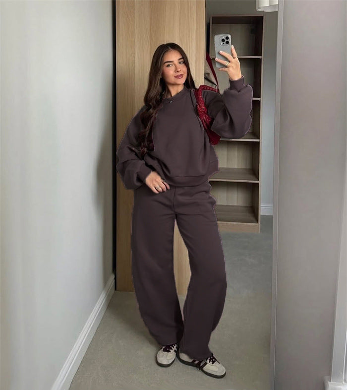 Damen Cropped-Sweatshirt mit hohem Rundhalsausschnitt und elastischer Tunnelzug Wide-Leg Jogginghose Set Shop Nory