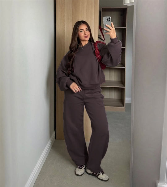 Damen Cropped-Sweatshirt mit hohem Rundhalsausschnitt und elastischer Tunnelzug Wide-Leg Jogginghose Set Shop Nory