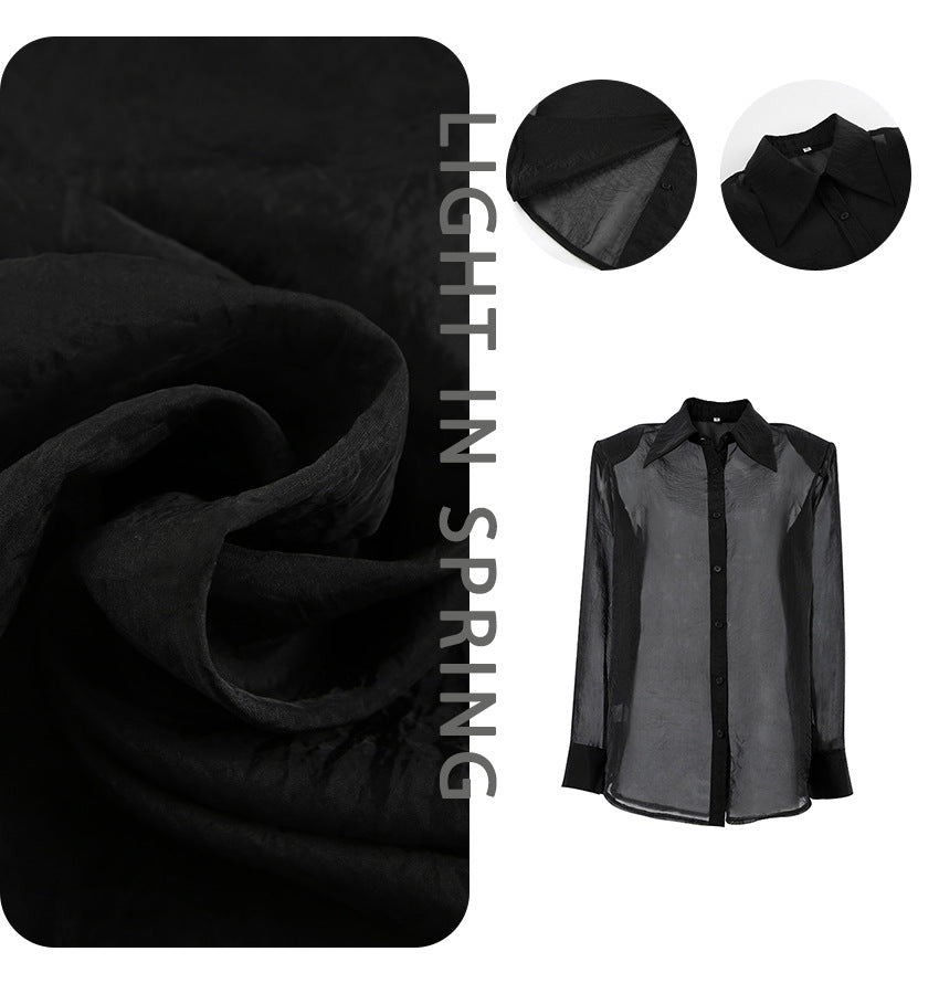 Damen Übergröße Hemdbluse mit asymmetrischem Design und transparenten Ärmeln