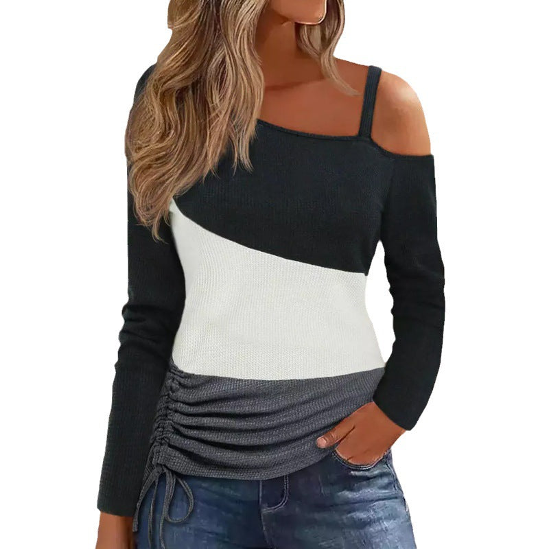 Damen Asymmetrisches One-Shoulder Longsleeve mit Drapierung und Kordelzug Shop Nory