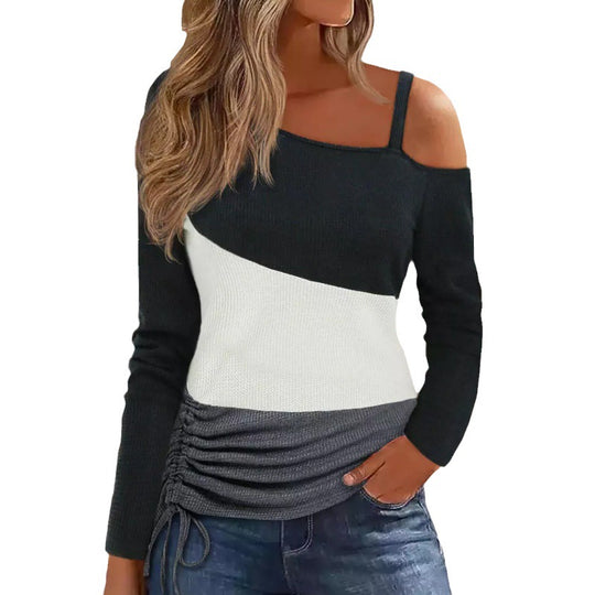 Damen Asymmetrisches One-Shoulder Longsleeve mit Drapierung und Kordelzug Shop Nory