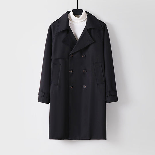 Herren Midilanger Oversize-Trenchcoat mit doppelter Knopfreihe und Schulterklappen Shop Nory