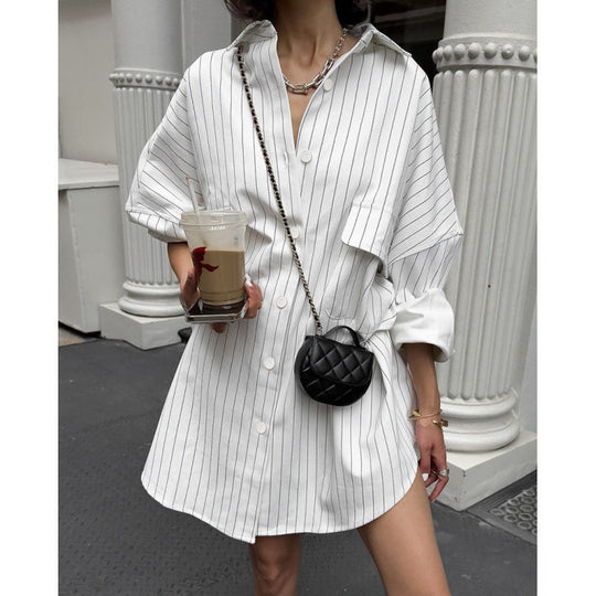 Damen gestreiftes Oversized Hemdkleid