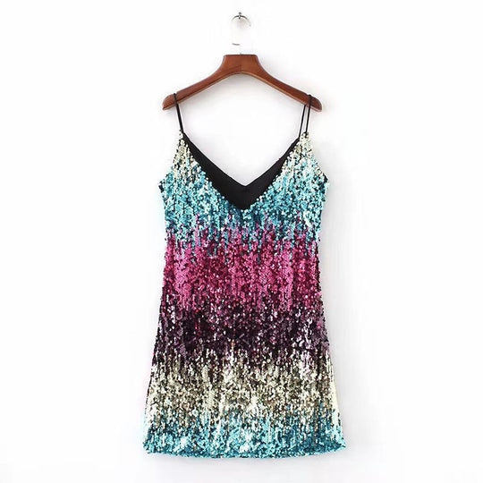 Damen Glitzerndes Minikleid mit schmalen Spaghettiträgern und raffiniertem Schnitt Shopnory