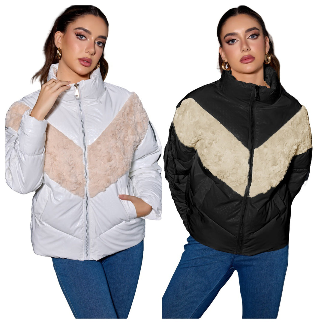 Damen Wattierte Steppjacke mit Kunstfell-V‑Einsatz, Stehkragen & Reißverschluss Shop Nory