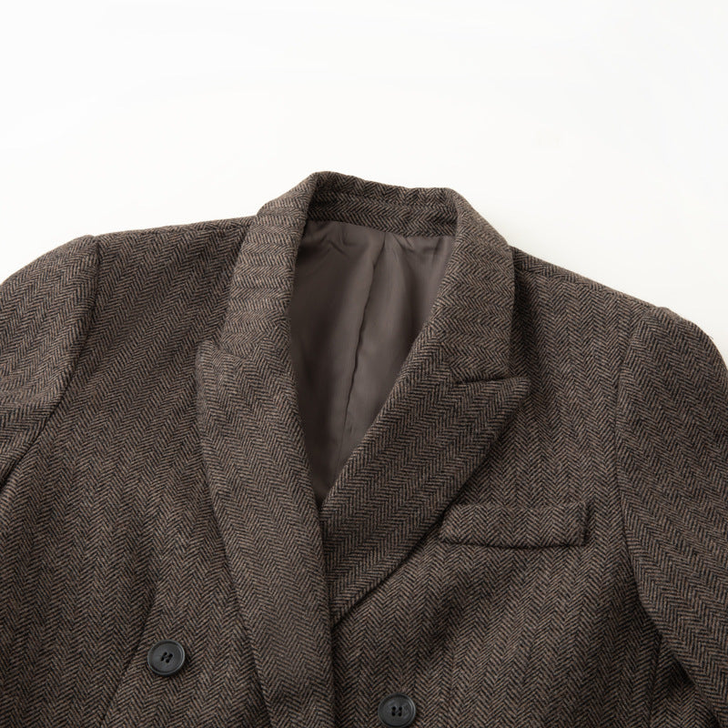 Damen Zweireihiger Wollmix-Blazer im Fischgrätmuster mit Pattentaschen Shop Nory