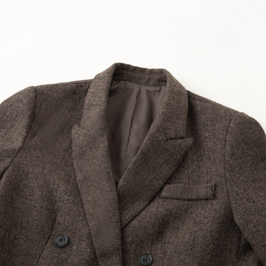 Damen Zweireihiger Wollmix-Blazer im Fischgrätmuster mit Pattentaschen Shop Nory