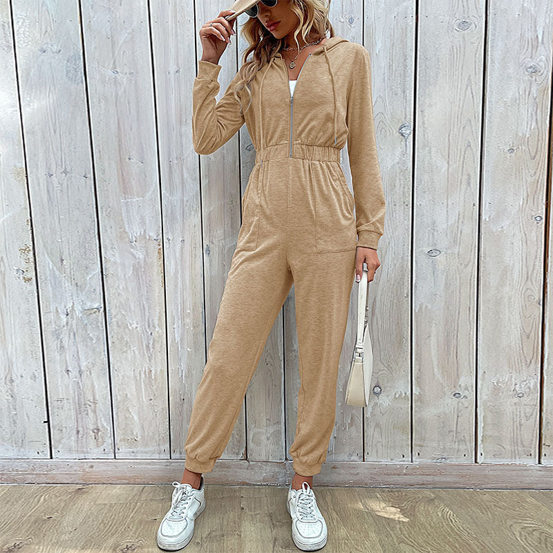 Damen Kapuzen-Jumpsuit mit Reißverschluss, elastischer Taillenpassform & Joggerbündchen Shop Nory