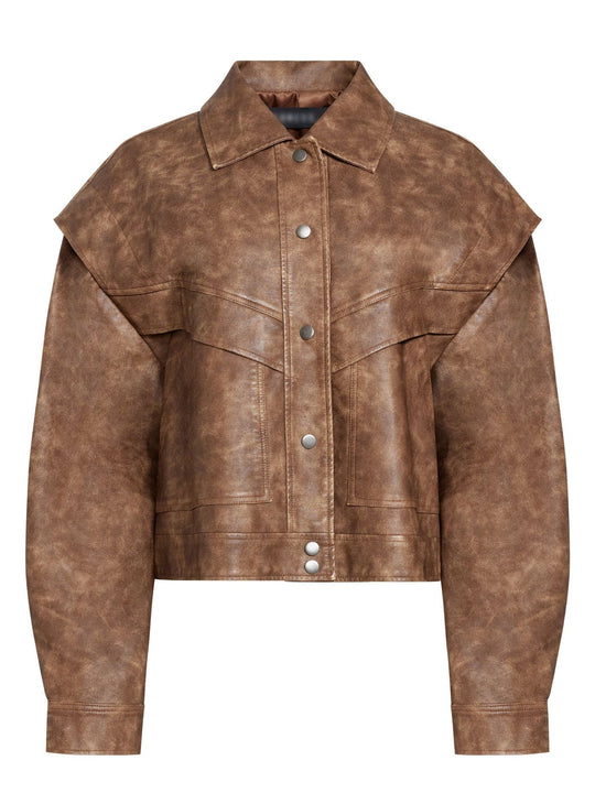 Damen Modische Kunstlederjacke mit Oversized Schnitt