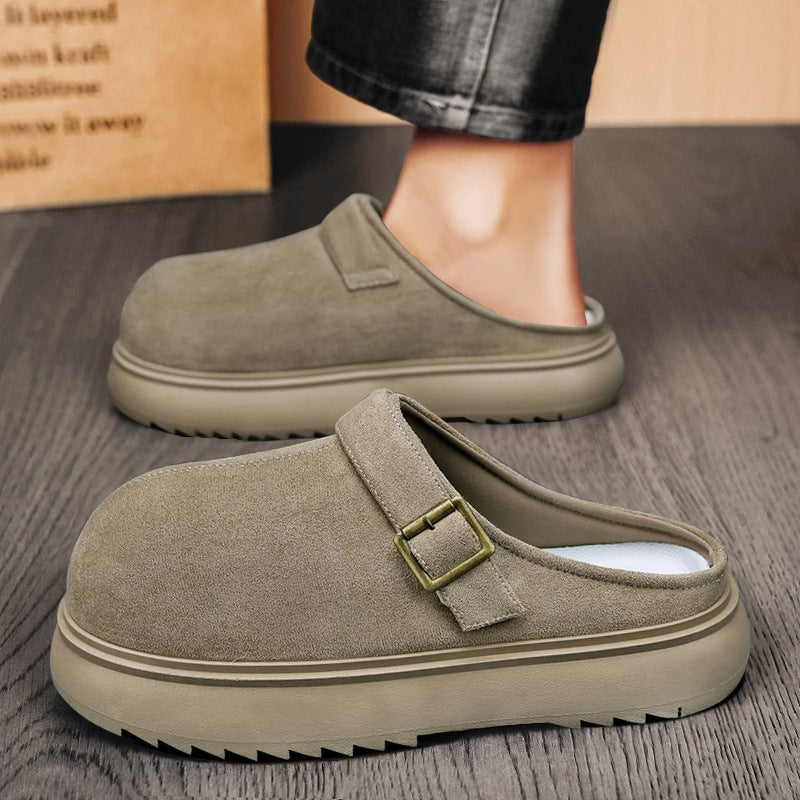 Unisex Gefütterte Wildleder-Mule mit verstellbarer Messing-Schließe und profilierter Plateau-Laufsohle Shopy Nory