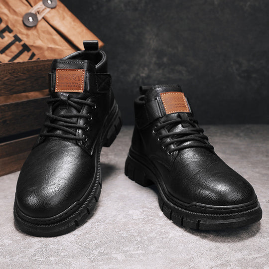 Herren Robuste Plateauschnür-Boots mit Klettlasche und profilierter Gummisohle Shopy Nory