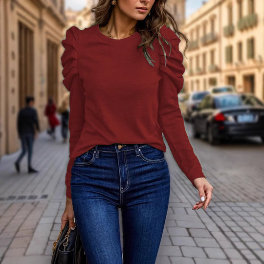 Damen Langarmshirt mit gestuften Raffungen an den Schultern und tailliertem Schnitt Shop Nory