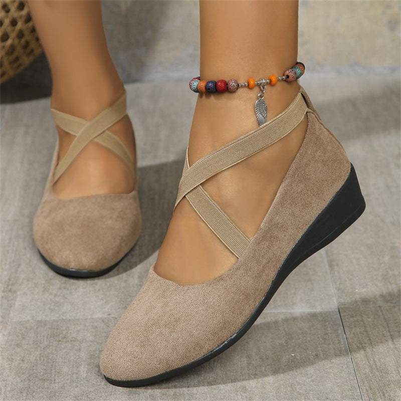 Damen elegante Wedge-Pantoletten mit überkreuzten Riemen und komfortablem Fußbett