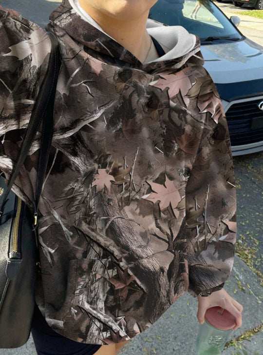 Damen Oversize Kapuzenpullover mit Naturmuster und Kängurutasche Shop Nory