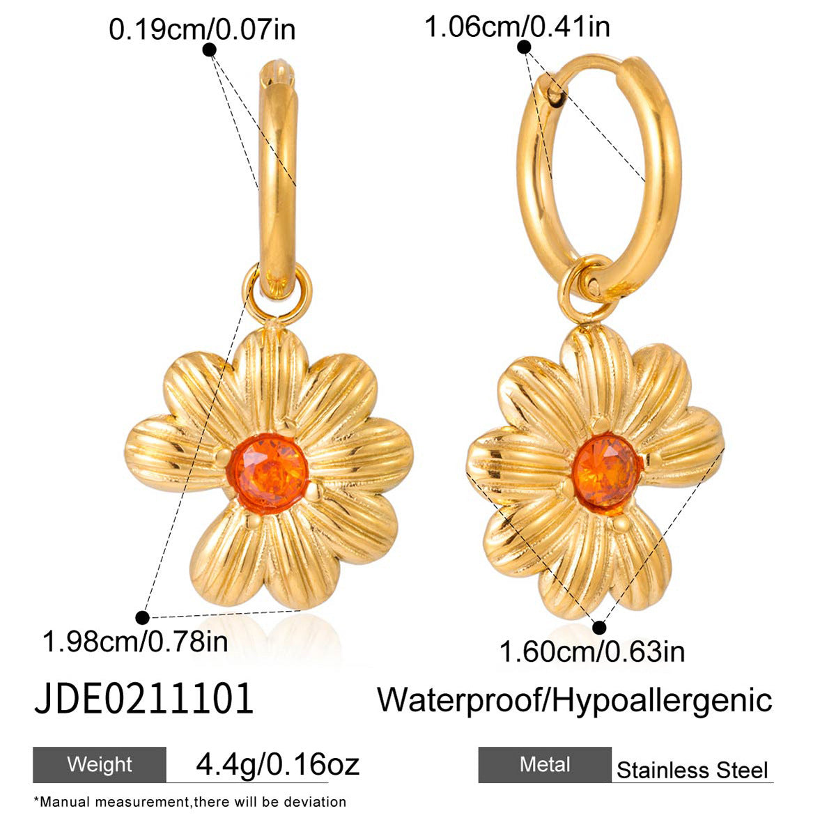 Damen Ohrhänger mit floralem Design und orangefarbenem Kristall Shop Nory